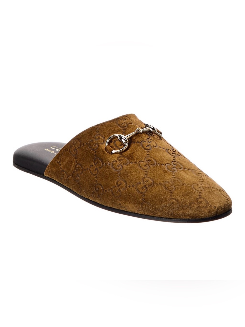 GUCCI HORSEBIT SUEDE MONOGRAM MULES BROWN 40.5 10.5